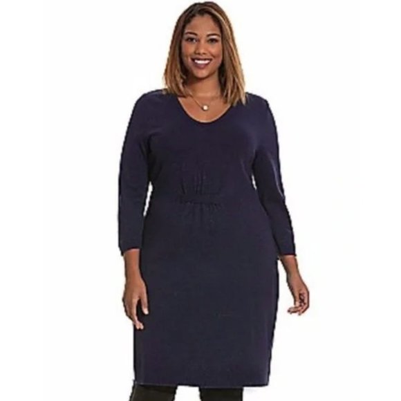 Size 14/16 1X NAVY BLUE METALLIC KNIT SWEATER DRESS Day/Evening Fall Winter‎ - Picture 1 of 3